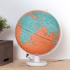 【SkyGlobe】12 吋橘海藍陸地木頭底座地球儀（英文版，附燈）