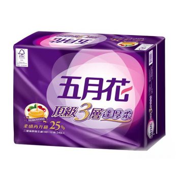 【五月花】蓬厚柔三層抽取衛生紙 - 玫瑰果油（110 抽 × 24 包 × 3 袋 / 箱）
