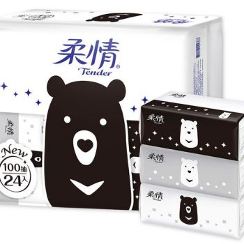 【柔情】抽取式衛生紙 - 熊熊經典款（100 抽 × 24 包 × 3 袋 / 箱）