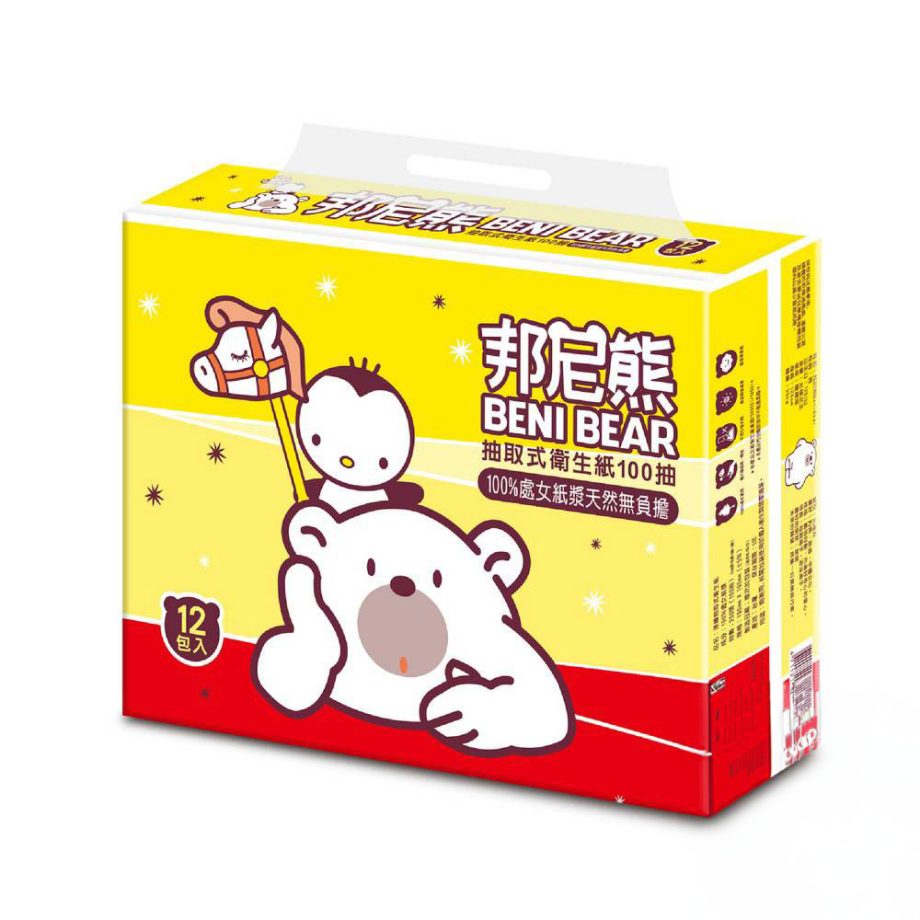 【Benibear 邦尼熊】抽取式衛生紙（100 抽 × 12 包 × 6 袋 / 箱）