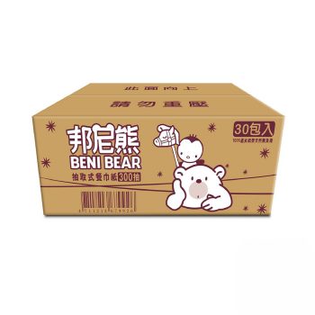 【Benibear 邦尼熊】抽取式餐巾紙（300 抽 × 72 包 / 箱）