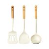 【一鳥】櫸木矽膠料理用具三件組 - 白杏色（料理密鏟、漏鏟、湯勺）