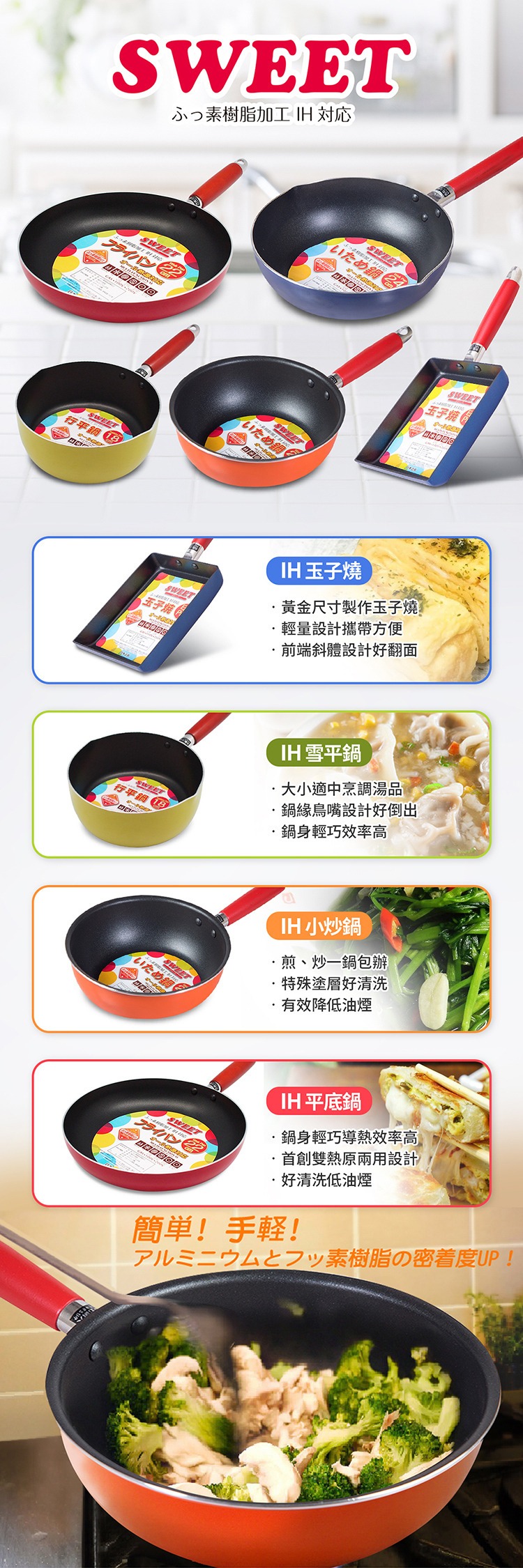 【彩漾】輕巧不沾萬用平底鍋（22cm，紅色）