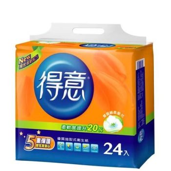 【得意】優質抽取式衛生紙（100 抽 × 24 包 × 3 袋 / 箱）