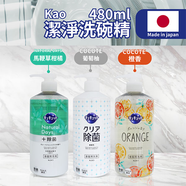 【花王】KAO花王潔淨洗碗精（ 480ML 按壓瓶 x 2瓶 / 平行輸入 ）
