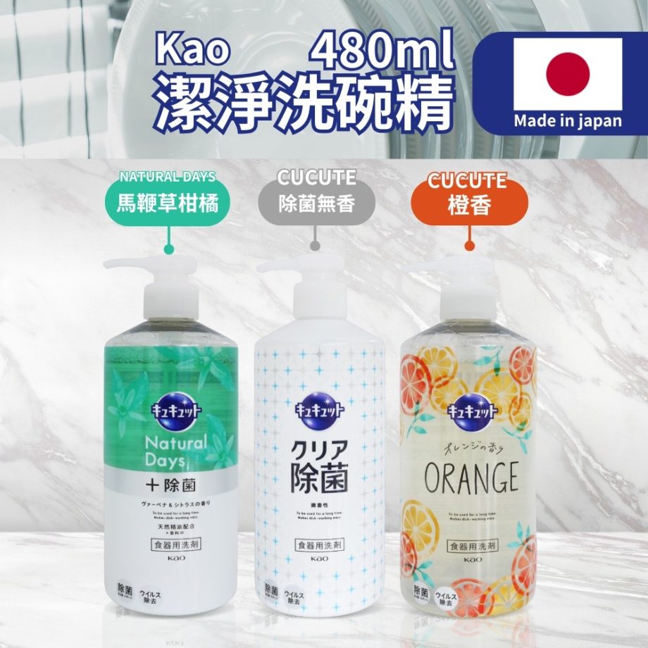 【KAO花王】KAO花王潔淨洗碗精（ 480ML 按壓瓶 x 2瓶 / 平行輸入 ）