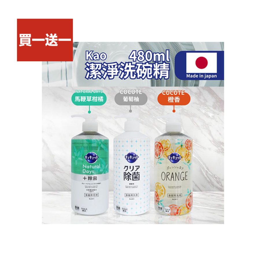 【花王】KAO花王潔淨洗碗精（ 480ML 按壓瓶 x 2瓶 平行輸入 ）0