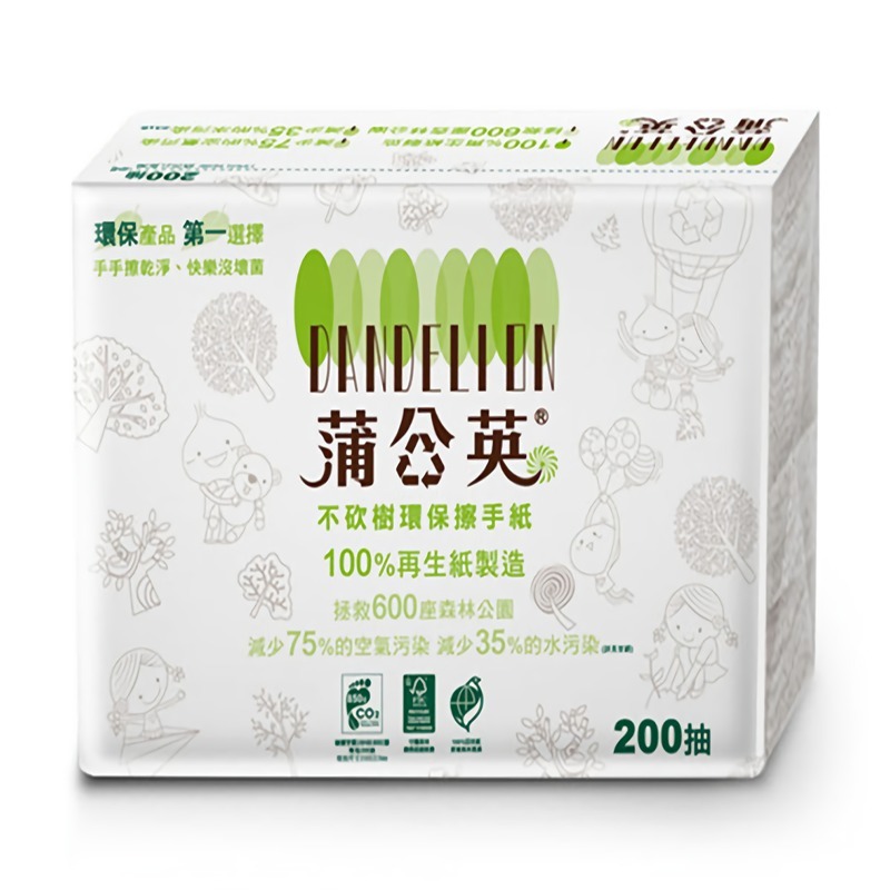買一送一【蒲公英】環保擦手紙（ 200 張 × 20 包 / 箱 ）