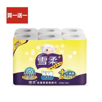 買一送一【雪柔】 雪柔廚房紙巾（ 120 組 × 6 捲 × 8 串 / 箱 ）